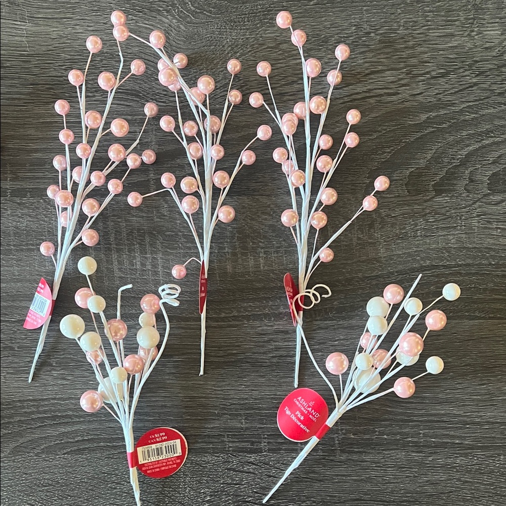 Pink and White Berry Stems set of 5